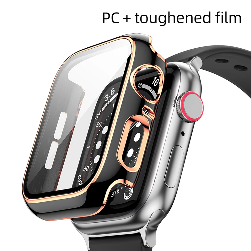 Glass+Case For Apple Watch Series 6 5 4 3 SE iWatch Case 44mm 40mm 42mm 38mm Two-color Bumper Screen Protector Cover Accessories | Наручные