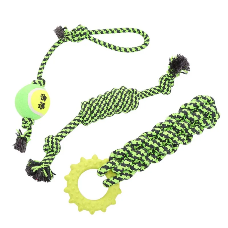 

Pet Supply Dogs Chew Teeth Clean Rope Set Outdoor Traning Fun Playing Green Rope Ball Toy For Large Small Dog CatCM