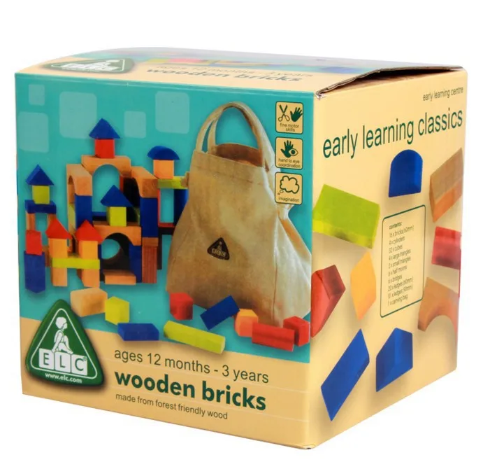 

Blue ELC Building Blocks Heap Tower Hands-on Cloth Bag 100 Tablets Solid Wood Building Blocks Children Color Building Blocks Toy