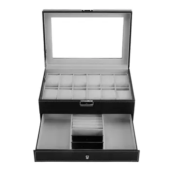 

PU Leather/Wood Watch Jewelry Necklace Rings Box Storage Display Container Holder Tray Zippere Travel Watch Collector Case