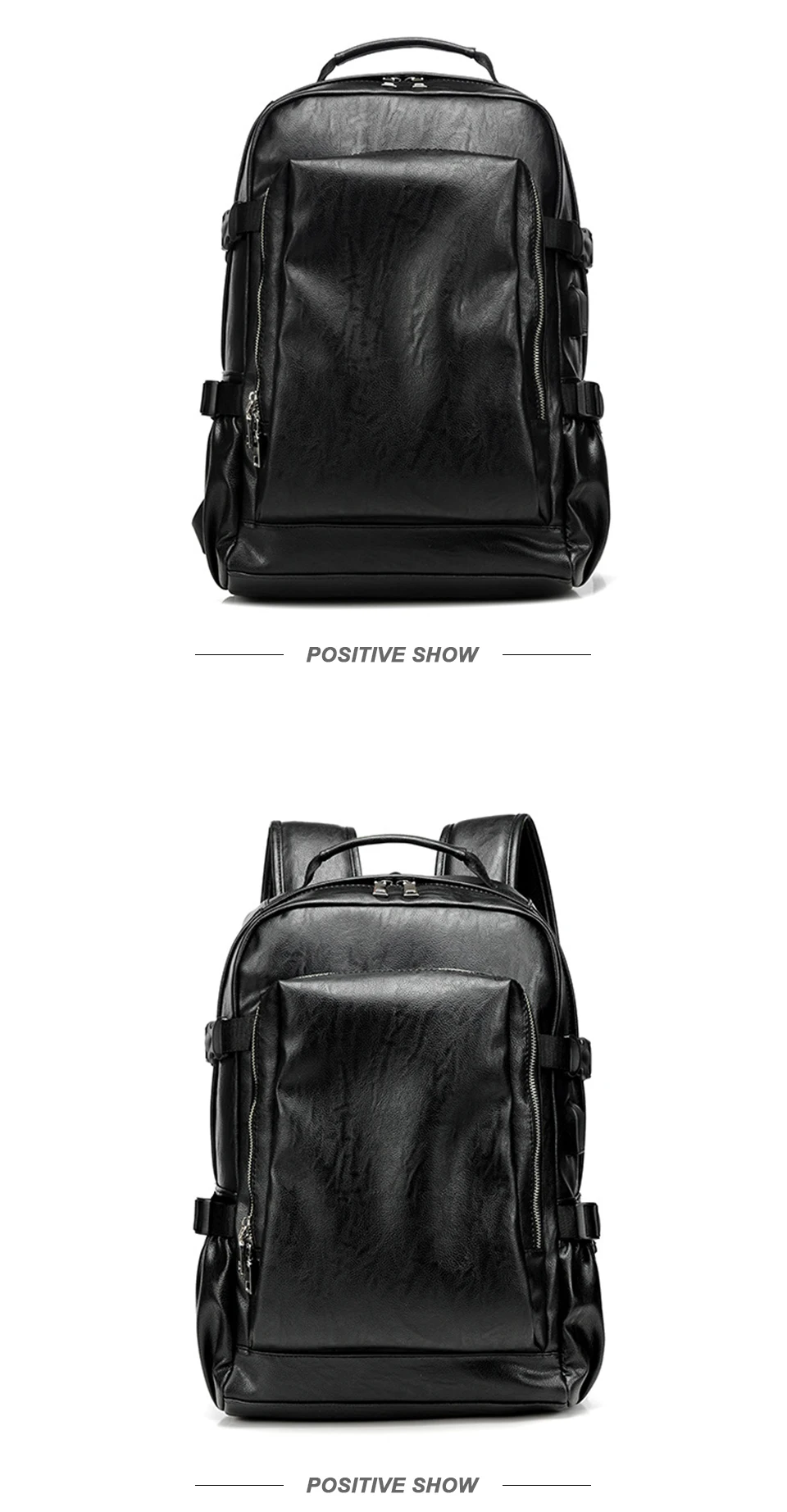 PU Leather Backpack USB Charger Men Bag Male Back Pack School Student Waterproof Laptop Bags Notebook Man 15.6 for Teenager Boys (12)