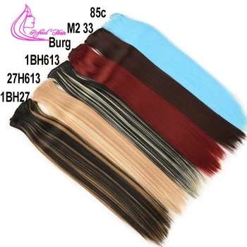 

Refined Hair 7pcs Long Silky Straight Women Clips in Hair Extension Synthetic Hairpiece Hairstyle Heat Resistant Brown Red Blue