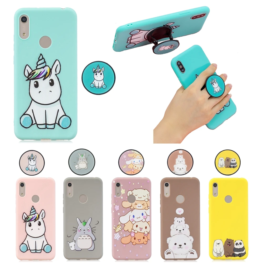 

Honor 8A on for Etui Huawei Y6 Prime 2019 case Cover Kawaii Unicorn Fold Phone Holder Funda Huawei Y6 2019 Silicone Case Women