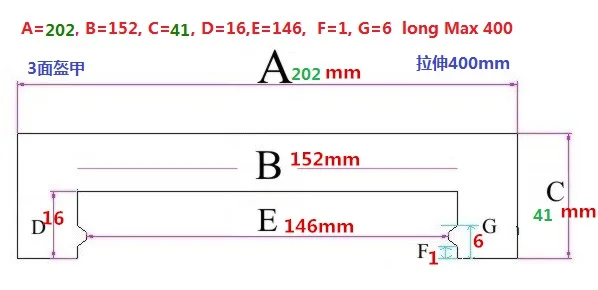 Гибкий аккордеон сильфоны, три стороны бронированные защиты, width202mmxheight41mmxLmax400mm