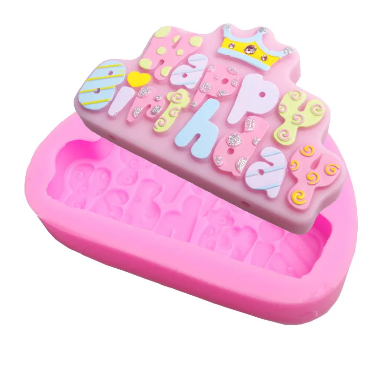 

Crown Happy Birthday Embossed Liquid Silicone Mold Fondant Molds Chocolate Cake Decoration Tools DIY Kitchen Baking Accessories
