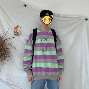 

2019 Winter New Color Matching Loose Korean Youth Cotton Trend Long-sleeved Hooded Men's Street Casual Pullover