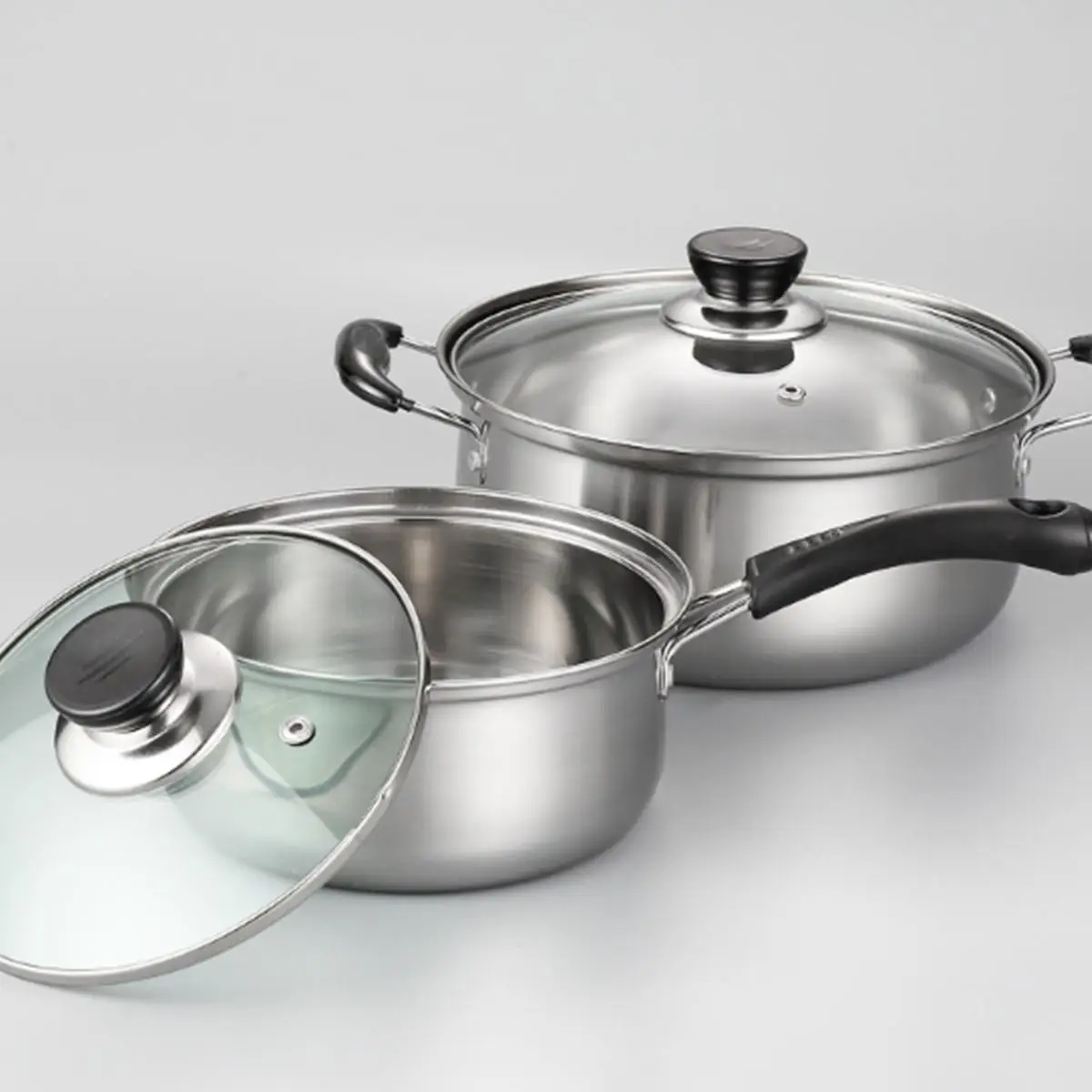 3pcs/Set 410 Stainless Steel pot Polish Soup Pot Cookware Set+ Frying Pan+Milk Pan With Glass Lid Induction Cooker Gas Stove