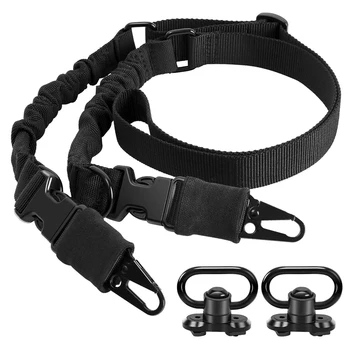 

Tactical 2 Point Rifle Sling and M-lok QD Sling Mount Sling Swivel Adjustable Gun Sling with Fast-Loop and Larger Metal Hooks
