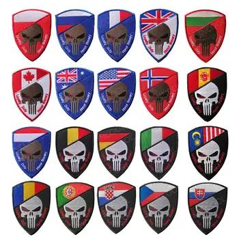 

Tactical Military Morale Patch American Russia France Poland UK Germany Italy National Flag Skull Embroidered Patches Appliques