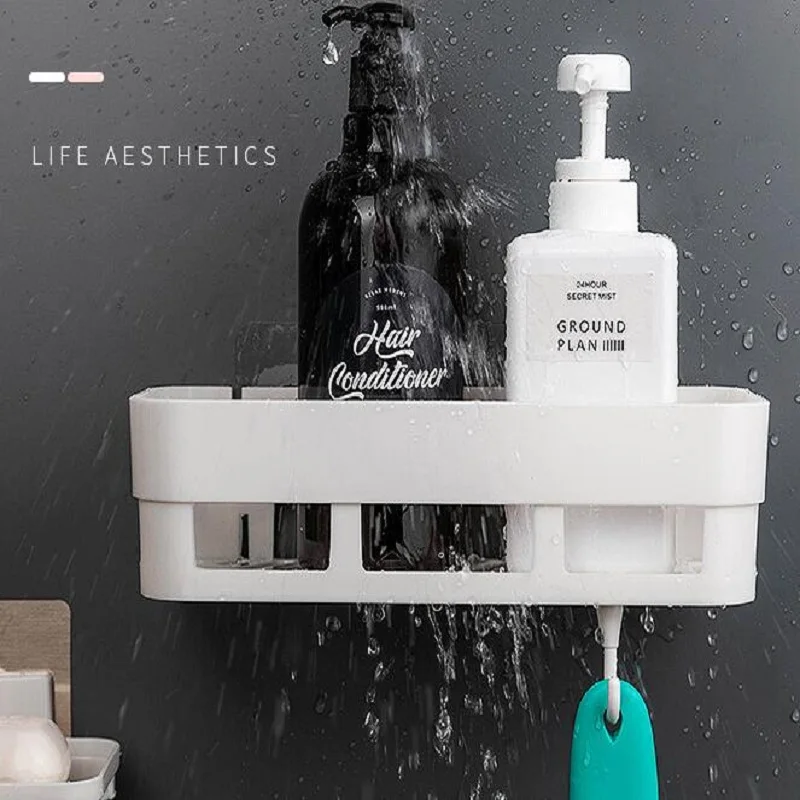 

Bathroom free punching wall hanging rack multifunctional plastic bathroom storage kitchen spice rack wall creative simple shelf