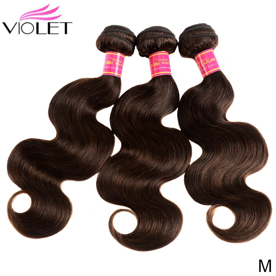 

VIOLET Peruvian Body Wave Brown Bundle Middle Ratio 10-24 Inch Non-Remy Human Hair #2 Color Bundles Weave 1/3 PC Hair Extensions