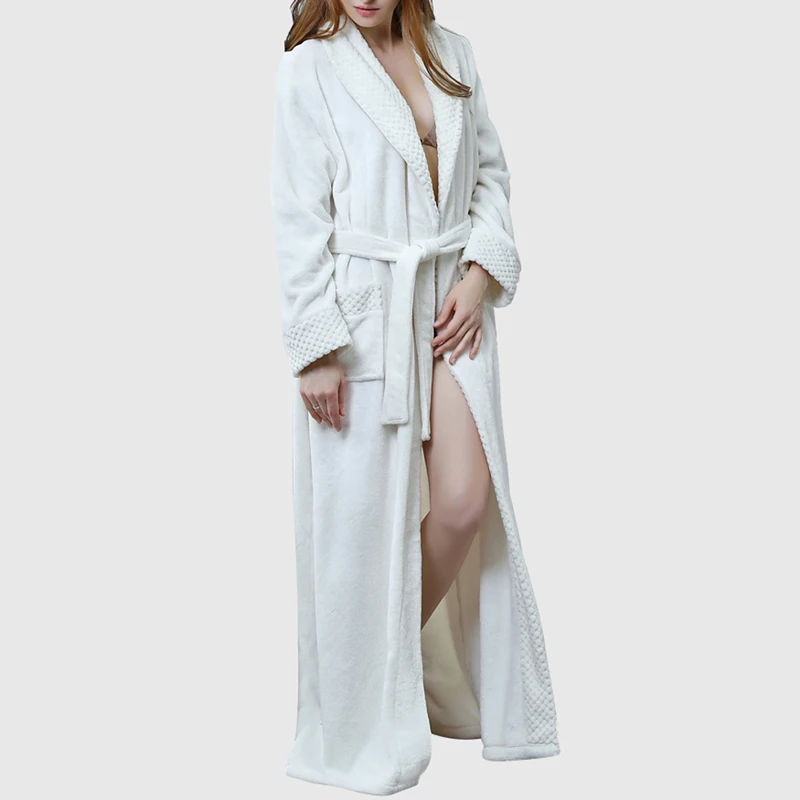 

2019 Autumn Winter Flannel Fleece Dress Men Women's Warm Soft Super Long Bath Robe Mens Kimono Bathrobe Dressing Gown Robes