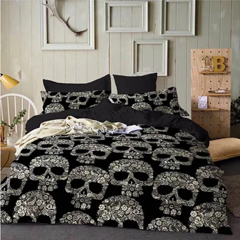 

Buy one get one free Bed linen 3D Skull Printing Bedding Set Duvet Cover Set Halloween Style Pillowcase 2/3 PCS Twin