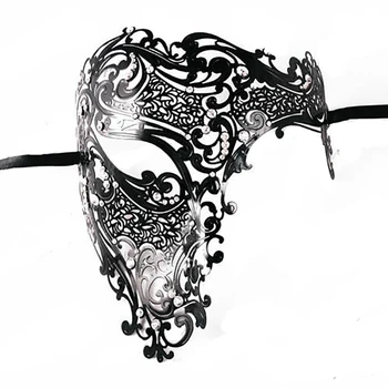 

Black Gold skull Metal Mask Halloween Rhinestone Half Face Venetian Masquerade Men White Women Skull Filigree Party Mask #