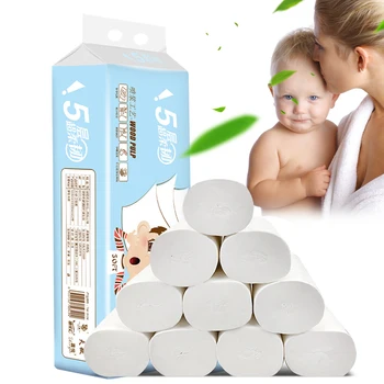 

12 Rolls of Toilet Paper Household 5 Layer Paper Towels Coreless Soft Skin-Friendly Tissue Native Wood Pulp Roll Paper