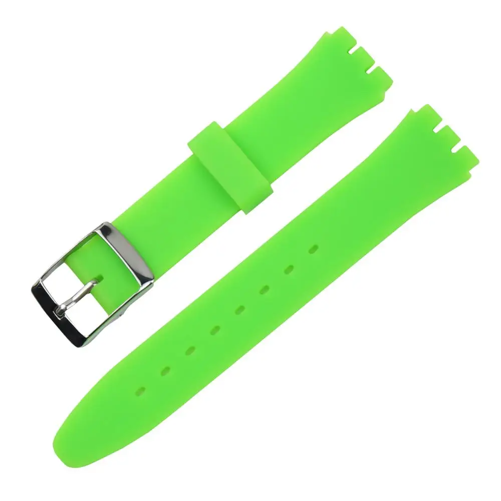light green Силиконовый ремешок для часов, применимый для Swatch, Пряжка из нержавеющей стали, мужской ремешок с инструментом, Ширина часов 17 мм \ 19 мм - Цвет ремешка: light green