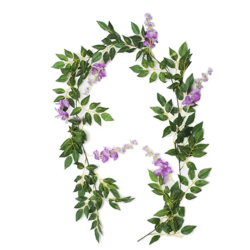 2 м Вистерия искусственная цветы венок из виноградных листьев свадебное украшение арки искусственные растения листва ротанга со шлейфом Искусственные цветы плюща стены - Цвет: Purple