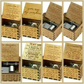 

Music Box Hand Crank Wooden Engraved Music Box Toys Birthday Valentine Gifts