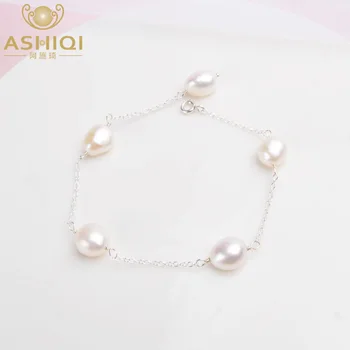

ASHIQI Genuine 925 Sterling Silver Natural Baroque Pearl Bracelet For Women fashion Freshwater Pearl jewelry