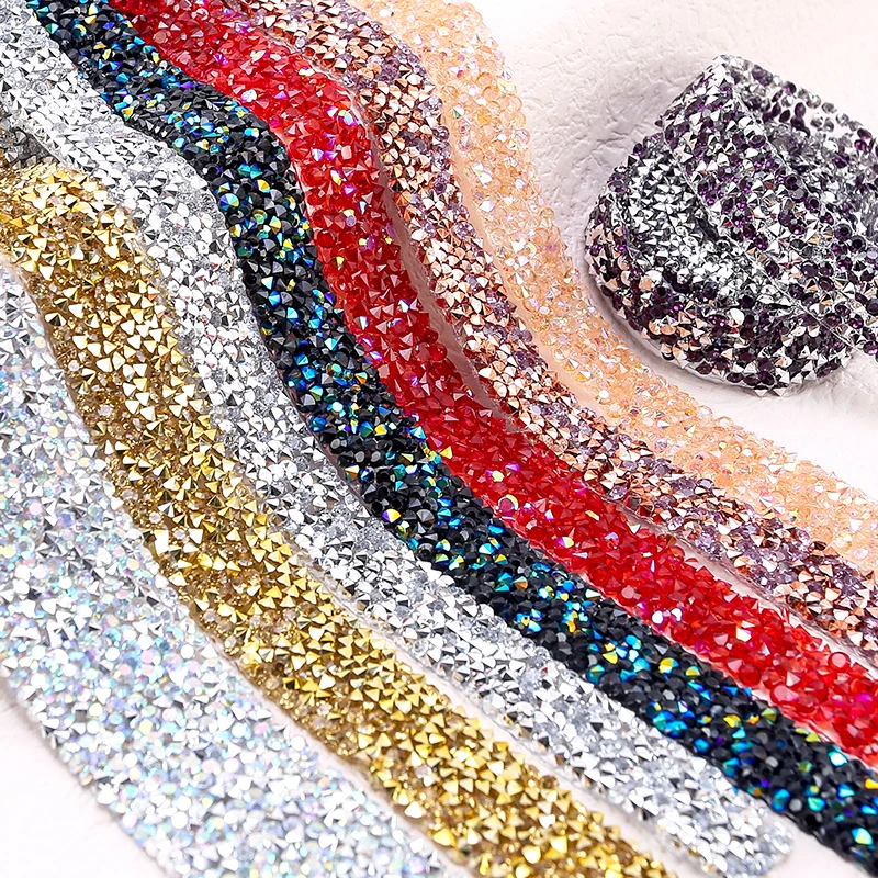 2 Yards/roll Glitter Rhinestone Tape Glass Crystal Decoration Trim Diy  Shoes Pants Border Banding For Garment Hats Embellishment - Rhinestones -  AliExpress