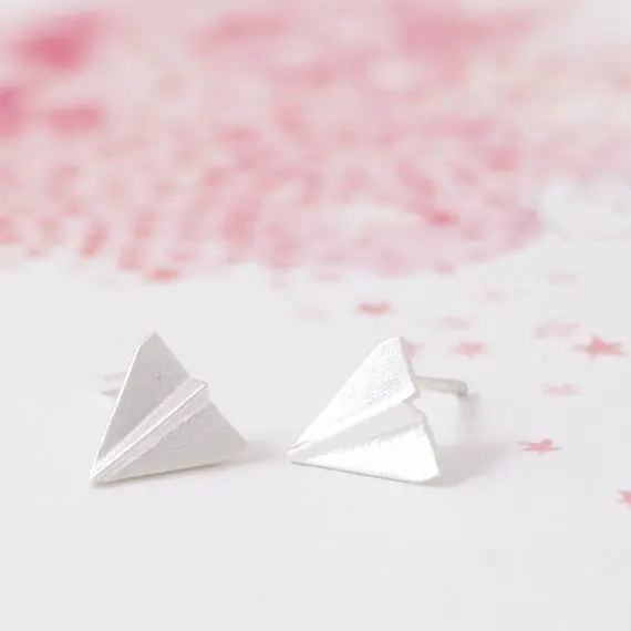Gold Silver Origami Plane Stud Earrings
