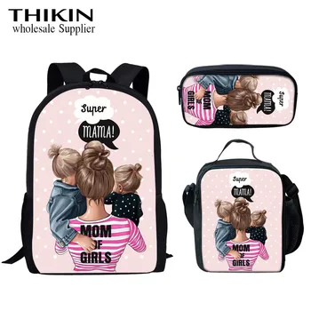 

THIKIN Super Mom Love Printing School Bags for Kids 3pcs/set School Bagpack Children Book Bags Teenage Girls Shoulder Softback