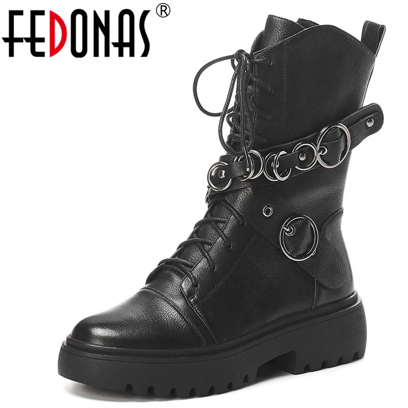 

FEDONAS Female Punk Chain Buckle Short Boots Autumn Winter Women Warm Ankle Boots Party Night Club Shoes Woman Motorcycle Boots