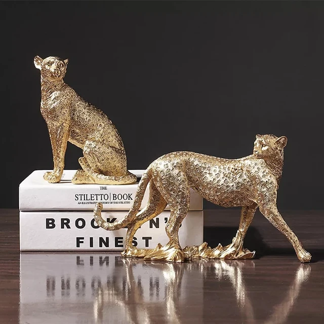 Retro Cheetah Statue Animal Figurine Panther Leopard Sculpture Home Office  Table Desktop Decor Ornaments Gifts