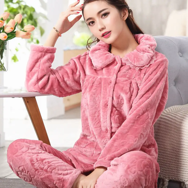 winter women pajama Пижама женская зимняя Пижама женская фланелевая Толстая теплая Пижама женский коралловый флисовый Пижамный костюм плюс размер домашняя пижама для сна XXL XXXL - Цвет: winter women pajama