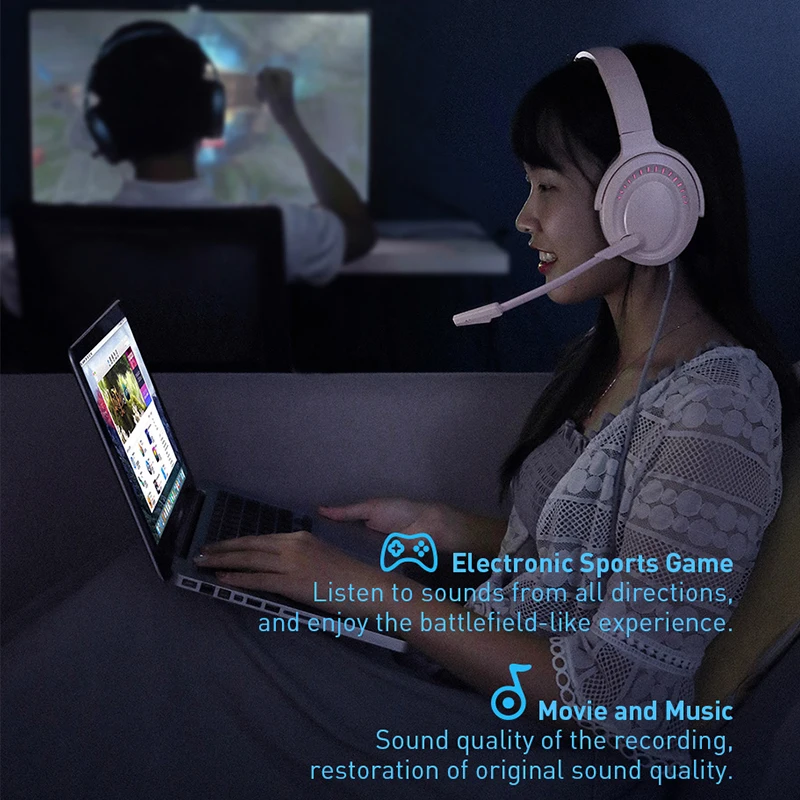  Baseus D05 3D Stereo Gaming Headphone USB/Type-C Colorful LED Light Wired Game Headsets with HD Mic
