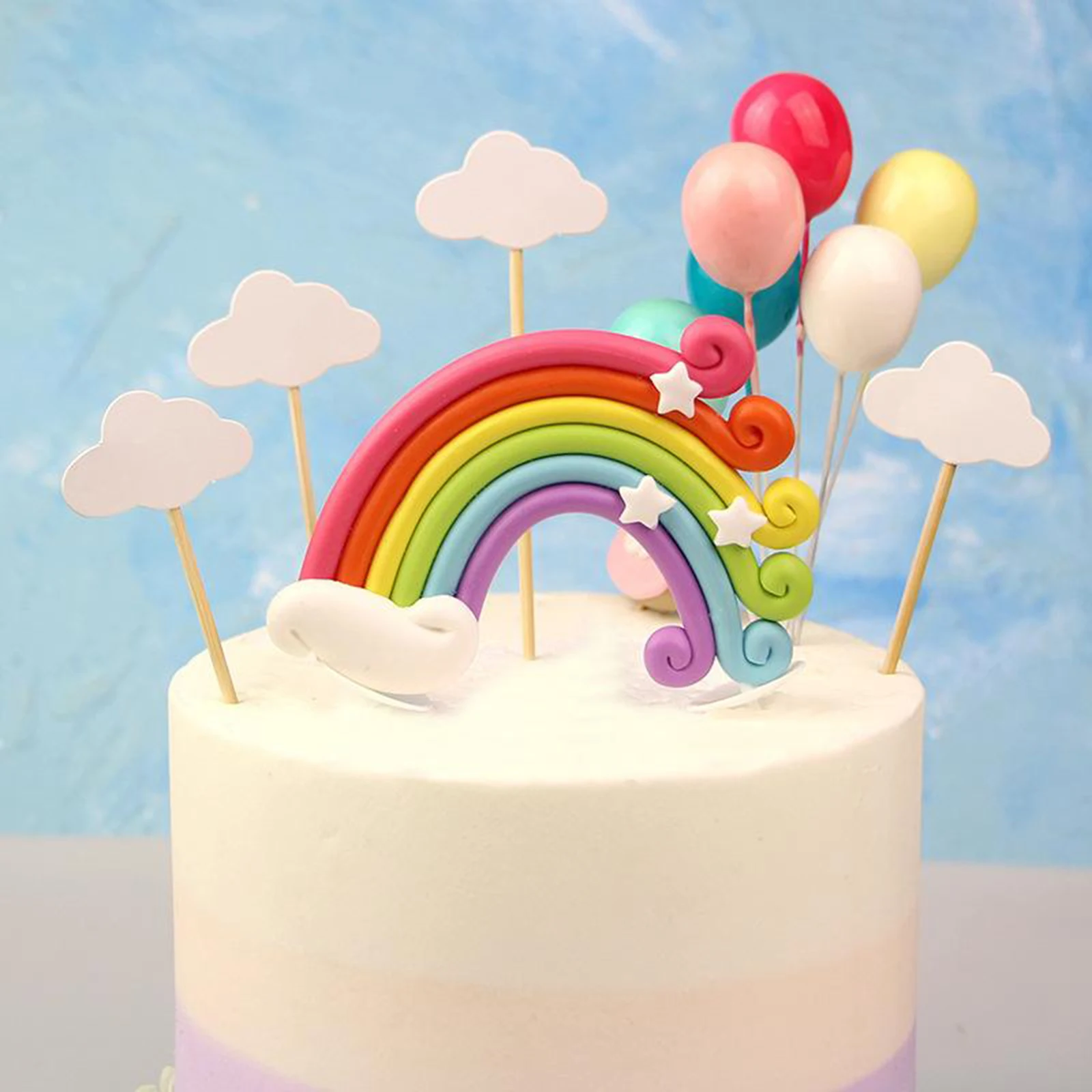 1 Set Rainbow Cake Topper Cupcake Picks Birthday Party Cloud Balloon Decorations