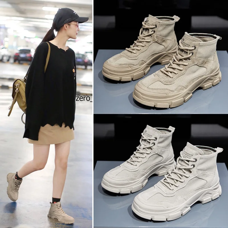 

Genuine Leather Thick Bottomed Martin Boots Casual WOMEN'S Leather Boots Lace up Front Short Boots Thick Warm Semi-high Heeled W