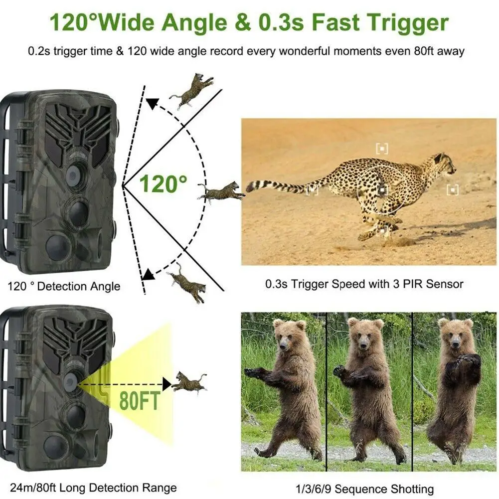 20MP 1080P Wildlife Trail Camera Photo Traps Night Vision Hunting Cameras Home Safety Trap Game Outdoor Cam Waterproof Infield