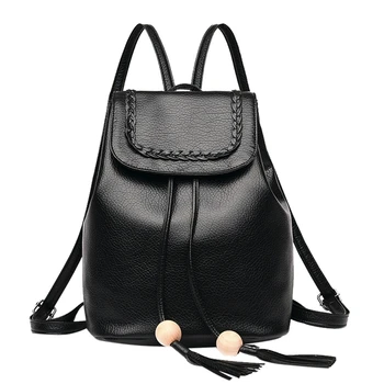 

AUAU-Fashion Leather Backpack Female Pretty Tassel Travel Rucksack School Bag Small Backpack