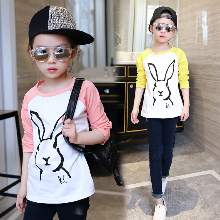 Hot Spring Autumn For 3-7 Years Children Tops Tees Cotton Cartoon Print Basic Little Baby Kids Girls Long Sleeve T-Shirts
