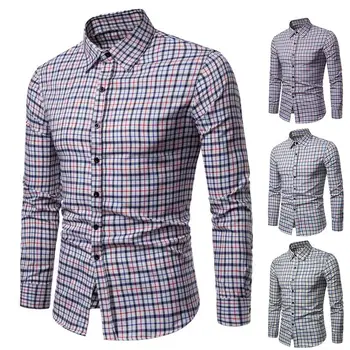 

Men's Shirts Business Shirts Men Dress Turn Down Collar Long Sleeve Shirts Pocket Button Down Plaid Shirts Men Dress Shirt