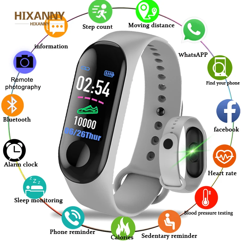 

M3 Smart Watch Bracelet Men Women Blood Pressure Heart Rate Monitor Waterproof Fitness tracker Smart Band High Definition Color