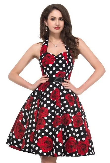 A5 Женское черно-белое платье в горошек большие качели Vestidos ретро халат повседневное выпускное вечернее платье рокабилли 50s 60s Pinup винтажные платья - Цвет: A5