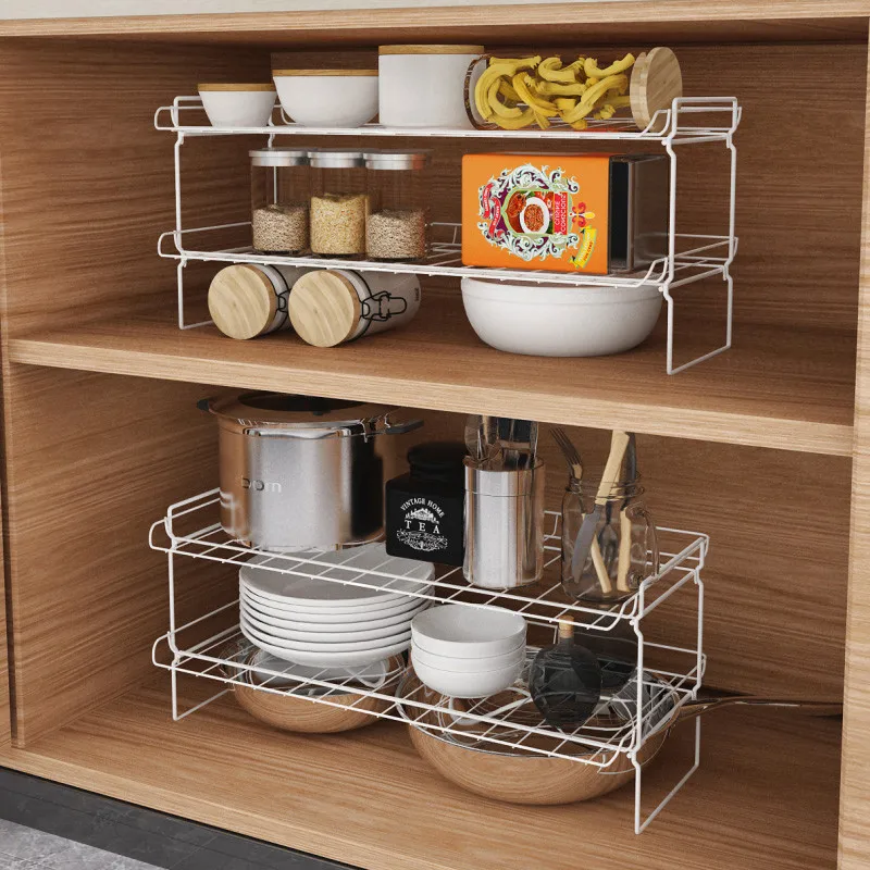 Kitchen Cabinet Interior Shelf Cabinet Receives Layered Partition Kitchen Storage Bin Under Shelf Wire Rack Sundries Rack