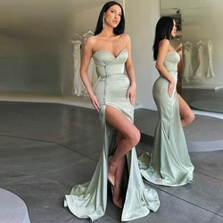 Strapless Simple Prom Dress Beach Style Sexy Slit Formal Party Gown For Woman Sleeveless With Button Custom Plus Size Vestidos