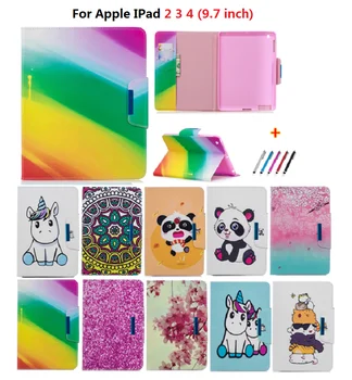 

Coque For iPad 2 3 4 Case Kawaii Panda Unicorn Rainbow Tablet Cover For iPad 2 iPad 3 iPad 4 Case 9.7 inch Cover Funda + Pen