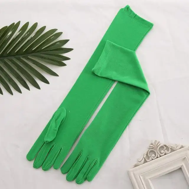 Дешевые женские перчатки для танцевальной вечеринки, свадебные перчатки, сатиновые белые перчатки, длинные свадебные перчатки для невесты, аксессуары, розовые Налокотники - Цвет: green