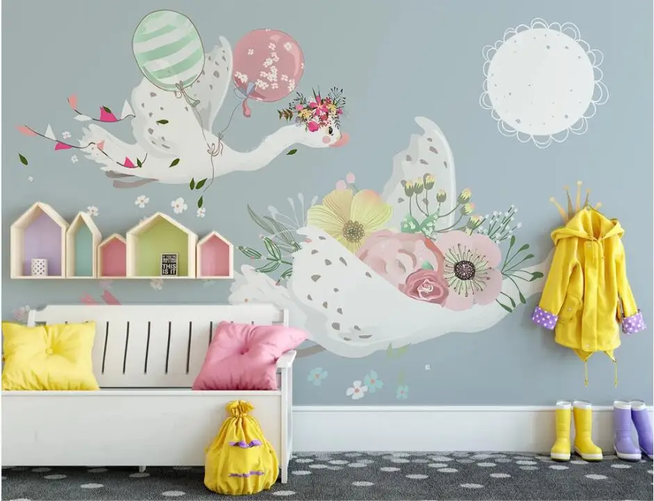 beibehang Custom fashion green three-dimensional Nordic pink ballerina girl children's room background papel de parede wallpaper - Цвет: 19150855
