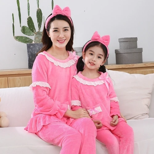 Комплект зимней фланелевой пижамы; коллекция года; одинаковые рождественские пижамы для всей семьи; повседневная домашняя одежда; теплая детская одежда для сна для девочек; одежда для мамы - Цвет: RQT hui 9905hong