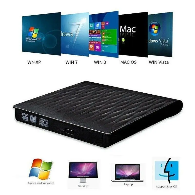 USB3.0 DVD RW CD писатель тонкий оптический привод горелки ридер плеер лоток тип портативный для портативных ПК R20
