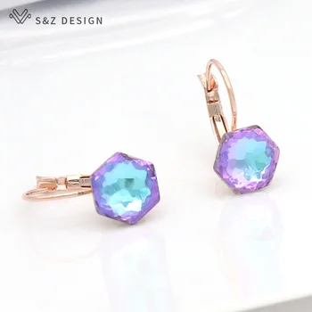

S&Z DESIGN Korean 2020 New Fashion hexagon Crystal Dangle Earrings 585 Rose Gold White Gold Eardrop For Women Wedding Jewelry