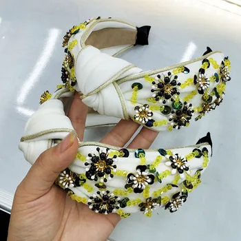 

Custom Knotted Hair Band Bohemian Solid Color Crown On the Head Soft Velvet Center Knot Wide Hairband with Pearls Hair Accessori