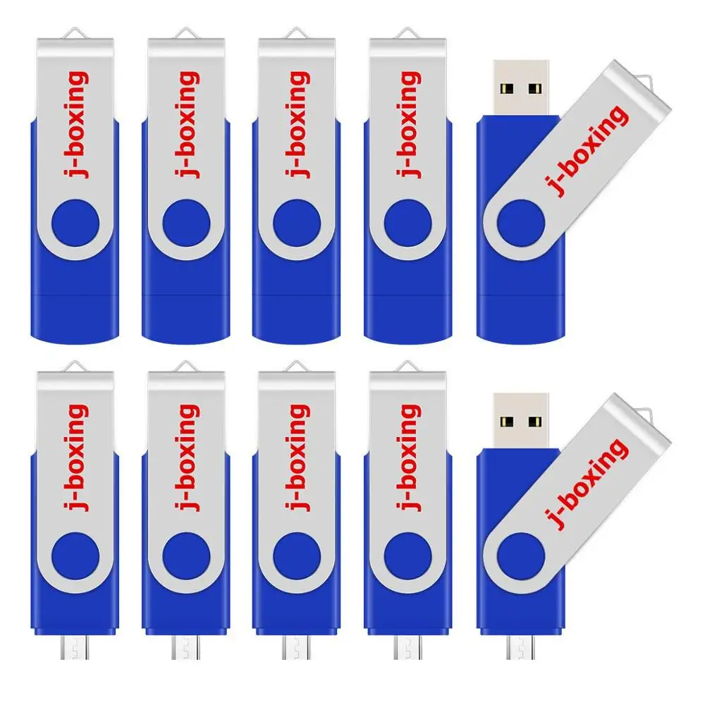 Синий J-бокс OTG USB флэш-накопитель 16 Гб оперативной памяти, 32 Гб встроенной памяти, флэш-накопитель 64 ГБ 8 ГБ вращающийся Micro USB 2,0 флеш-накопитель для Android телефонов компьютеров Mac 10 шт./упак - Цвет: Синий