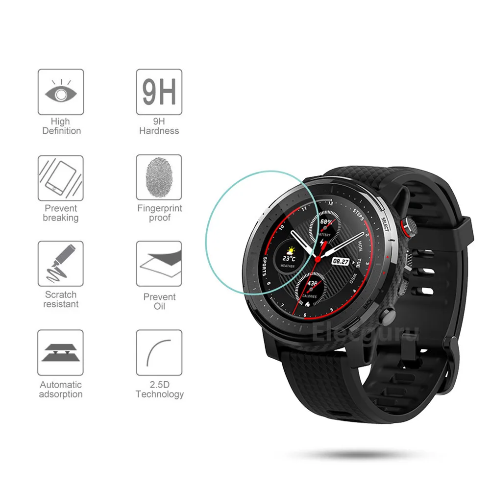  3 Pack for Amazfit Stratos 3 GPS Smart Watch Tempered Glass Screen Protector 9H 2.5D Scratch Proof  - 4000282902147