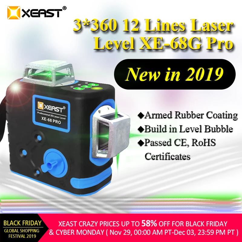 XEAST XE-67G Por 8 Линейный лазерный уровень 360 самонивелирующийся 3D лазерный уровень вертикальный и горизонтальный крест мощный зеленый лазерный луч